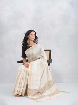 Fabindia - Natural Silk Blend Woven Saree with Unstitched Blouse