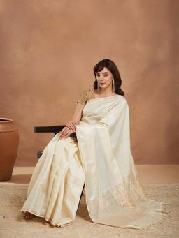 Fabindia - Natural Silk Blend Woven Saree with Unstitched Blouse