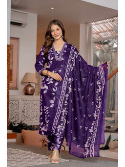 GEKHA - Women Purple Printed Cotton Kurta and Pant with Dupatta