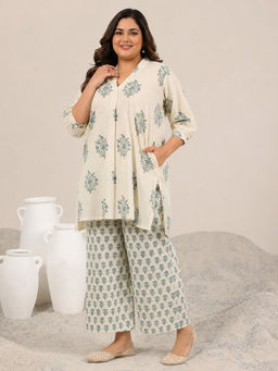 Extra love by Libas - Women Off White Printed Cotton Kurti with Palazzo
