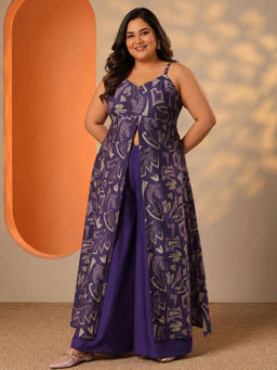 Extra love by Libas - Women Purple Printed Silk Blend Kurta with Palazzo