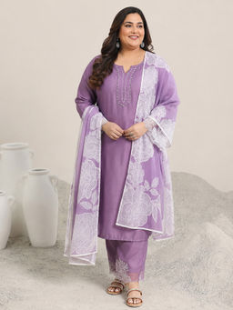 Extra love by Libas - Women Purple Embellished & Sequined Silk Blend Kurta and Pant with Dupatta