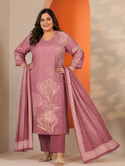 Extra love by Libas - Women Pink Printed Muslin Kurta and Pant with Dupatta