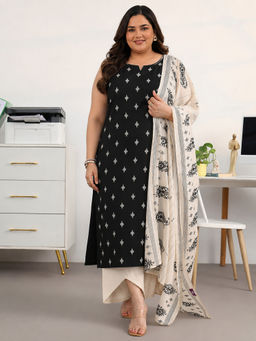 Extra love by Libas - Women Black Printed Cotton Kurta and Pant with Dupatta
