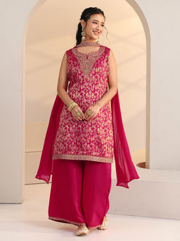 Libas - Women Pink Embellished & Sequined Silk Blend Kurta and Palazzo with Dupatta