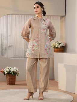 Libas - Women Beige Embroidered Chanderi Co-Ord Set