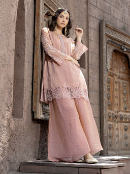 Autumnlane - Women Pink Embroidered Blended Kurta with Palazzo