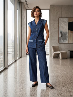 Autumnlane - Women Blue Plain Denim Co-Ord Set