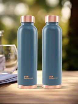 The Better Home - Blue Copper Water Bottles (Pack Of 2)
