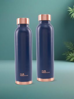 The Better Home - Navy Blue Copper Water Bottles (Pack Of 2)