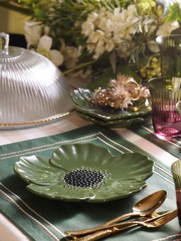 Pure Home + Living - Green Floral Shaped Ceramic Platter