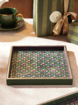 Pure Home + Living - Green & Purple Dual Tone Printed Glass Faux Leather Platter