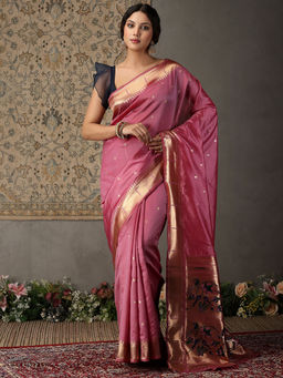 Garden VARELI - Women Pink Art Silk Zari Woven Design Saree with Unstitched Blouse