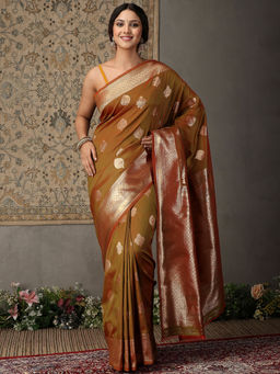 Garden VARELI - Women Mustard Art Silk Zari Woven Design Saree with Unstitched Blouse