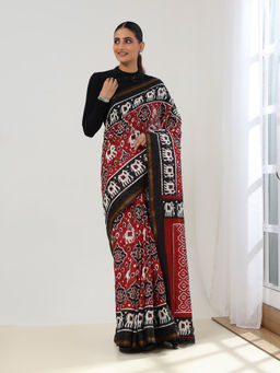 Garden VARELI - Women Maroon Pure Cotton Kalamkari Saree with Unstitched Blouse