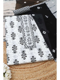 Soch - White-Black Floral Printed Unstitched Kurta with Bottom and Dupatta