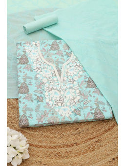 Soch - Sky Blue Floral Printed Embroidered Unstitched Kurta with Bottom and Dupatta