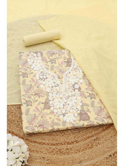 Soch - Yellow Floral Printed Embroidered Unstitched Kurta with Bottom and Dupatta