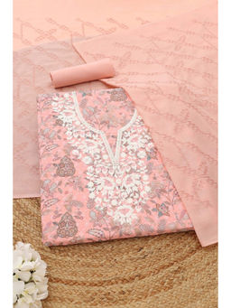 Soch - Peach Floral Printed Embroidered Unstitched Kurta with Bottom and Dupatta