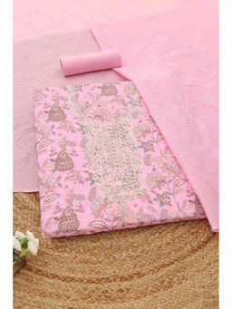 Soch - Pink Floral Embroidered Unstitched Kurta with Bottom and Dupatta