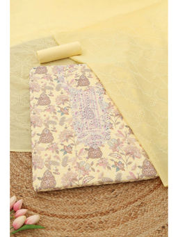Soch - Yellow Floral Printed Embroidered Unstitched Kurta with Bottom and Dupatta