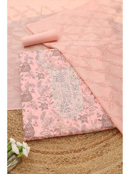 Soch - Peach Floral Printed Embroidered Unstitched Kurta with Bottom and Dupatta