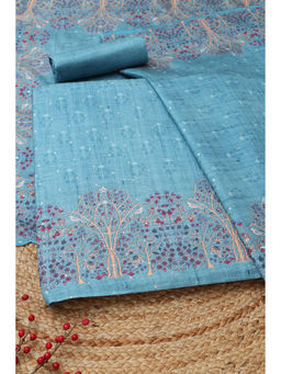 Soch - Blue Botanical Floral Printed Unstitched Kurta with Bottom and Dupatta