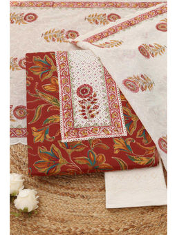Soch - Maroon Floral Block Printed Unstitched Kurta with Bottom and Dupatta