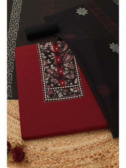 Soch - Maroon Printed Sequined Unstitched Kurta with Bottom and Dupatta