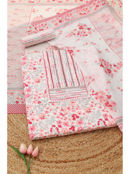 Soch - Peach Floral Printed Unstitched Kurta with Bottom and Dupatta