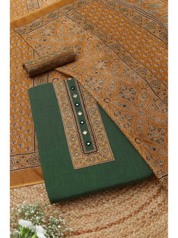 Soch - Green Printed Mirror Work Unstitched Kurta with Bottom and Dupatta