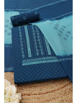 Soch - Navy Blue Printed Sequined Unstitched Kurta with Bottom and Dupatta