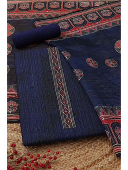 Soch - Navy Blue Printed Sequined Unstitched Kurta with Bottom and Dupatta