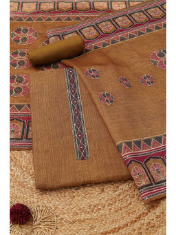 Soch - Brown Printed Sequined Unstitched Kurta with Bottom and Dupatta