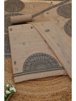 Soch - Beige-Black Jamdani Woven Unstitched Kurta with Bottom and Dupatta