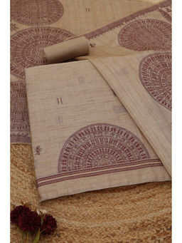 Soch - Beige-Maroon Jamdani Woven Unstitched Kurta with Bottom and Dupatta