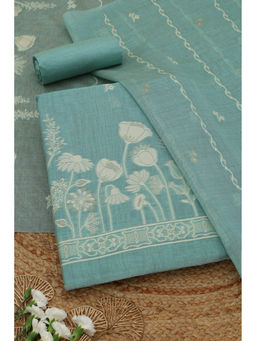 Soch - Powder Blue Floral Woven Unstitched Kurta with Bottom and Dupatta