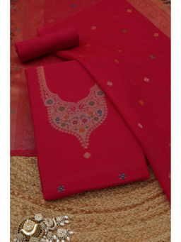 Soch - Fuchsia Pink Floral Woven Unstitched Kurta with Bottom and Dupatta