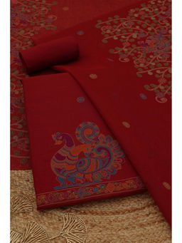 Soch - Red Jamdani Woven Unstitched Kurta with Bottom and Dupatta