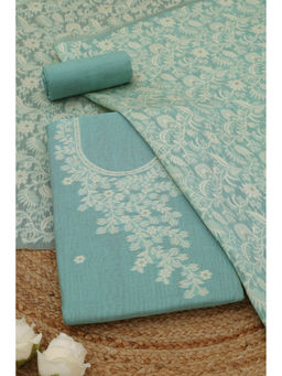 Soch - Powder Blue Floral Woven Unstitched Kurta with Bottom and Dupatta