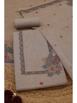 Soch - Beige Floral Woven Unstitched Kurta with Bottom and Dupatta