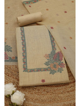 Soch - Light Yellow Floral Woven Unstitched Kurta with Bottom and Dupatta
