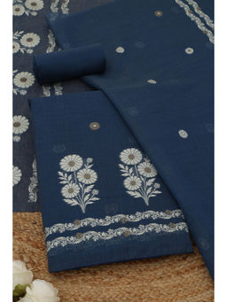 Soch - Navy Blue Floral Woven Unstitched Kurta with Bottom and Dupatta