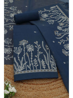 Soch - Navy Blue Floral Woven Unstitched Kurta with Bottom and Dupatta