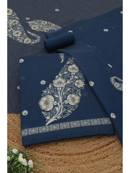 Soch - Navy Blue Floral Woven Unstitched Kurta with Bottom and Dupatta