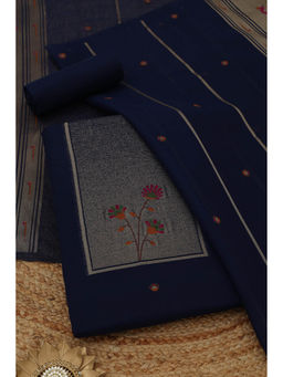 Soch - Navy Blue Floral Woven Unstitched Kurta with Bottom and Dupatta