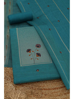Soch - Blue Floral Woven Unstitched Kurta with Bottom and Dupatta