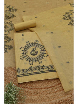 Soch - Yellow Warli Jamdani Woven Unstitched Kurta with Bottom and Dupatta