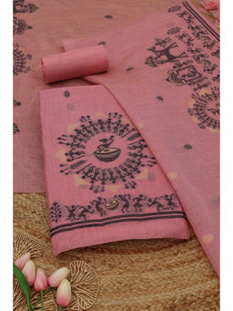 Soch - Pink Warli Jamdani Woven Unstitched Kurta with Bottom and Dupatta