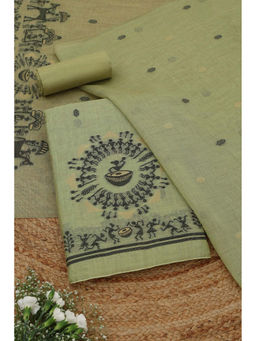Soch - Green Warli Jamdani Woven Unstitched Kurta with Bottom and Dupatta